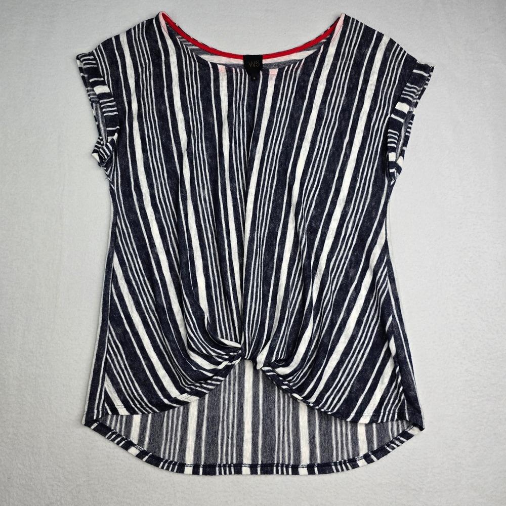 W5 Concepts Anthropologie Women Navy White‎ Striped Cap Sleeve Twist Front Top L